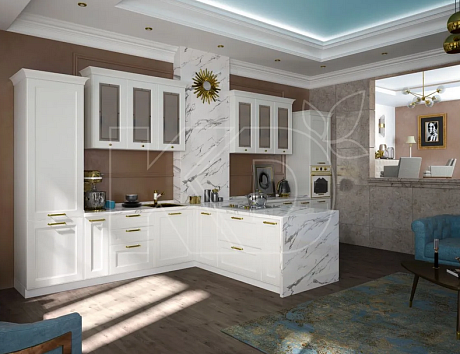 Белая кухня в сочетании с деревом