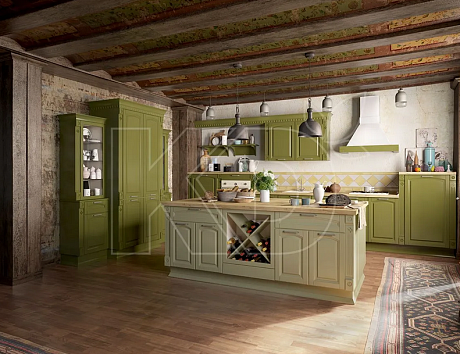 Угловые кухни оливкового цвета