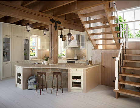 дизайн белой с бежевым кухни