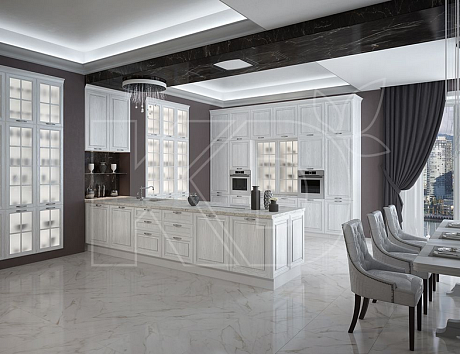 Белая классическая кухня в интерьере