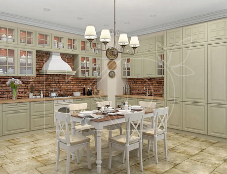 Угловые кухни зеленых оттенков